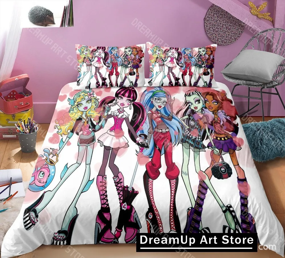 3D Print Cartoon Monster High Bedding Set Boys Girl Twin Queen King Size Duvet Cover Pillowcase Bed boys Adult Home Textiles 4