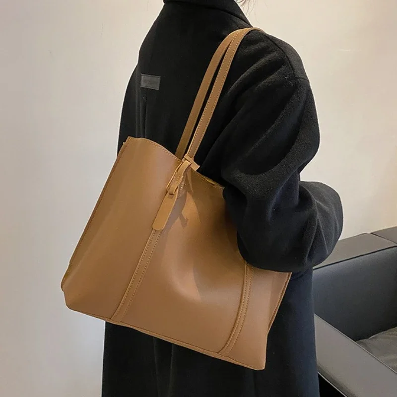 Large Capacity Women's Bag, New Soft Leather Tote Bag, Casual and Versatile Single Shoulder Bags for Woman Korean Style Handbags