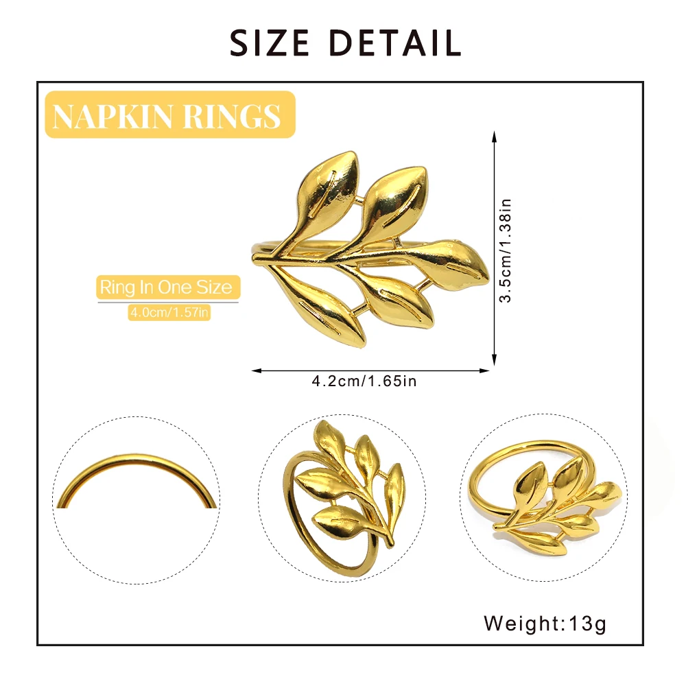 Gold Leaf Napkin Rings Napkin Holder 6Pcs For Christmas Thanksgiving Wedding Dinnig Table Decoration christmas napkin holder,napkin ring