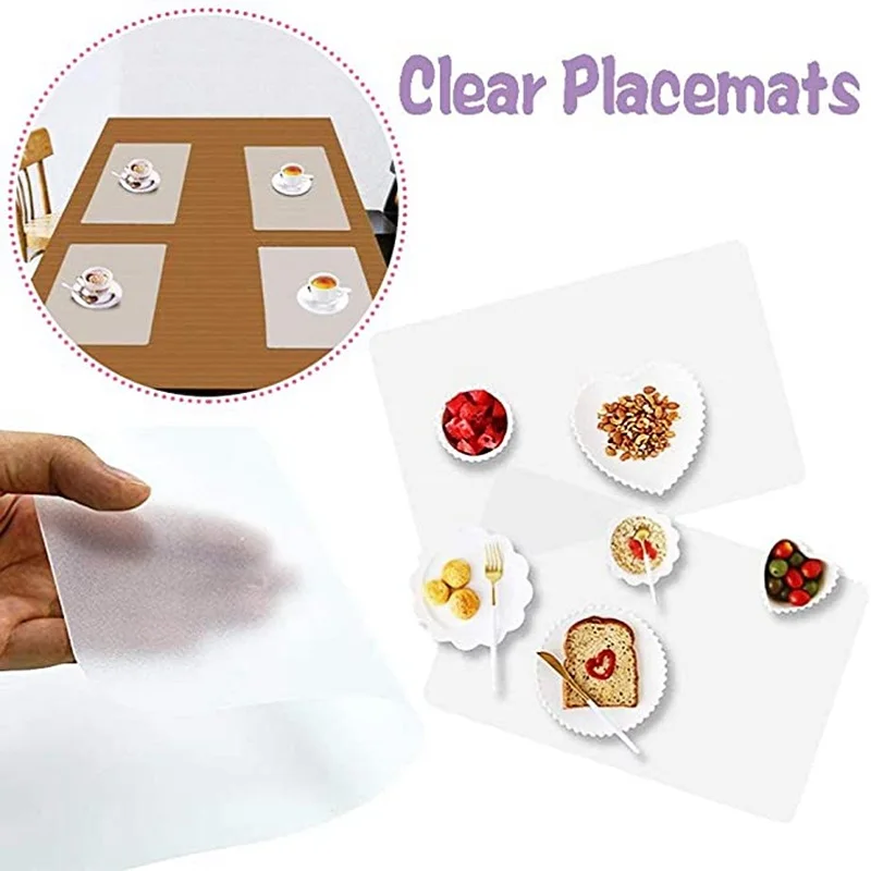 Inyahome Set of 4/6/10 Clear Disposable Plastic Placemats Table Mats Dining  Mats for Table Square Pad Farmhouse Decoraitve