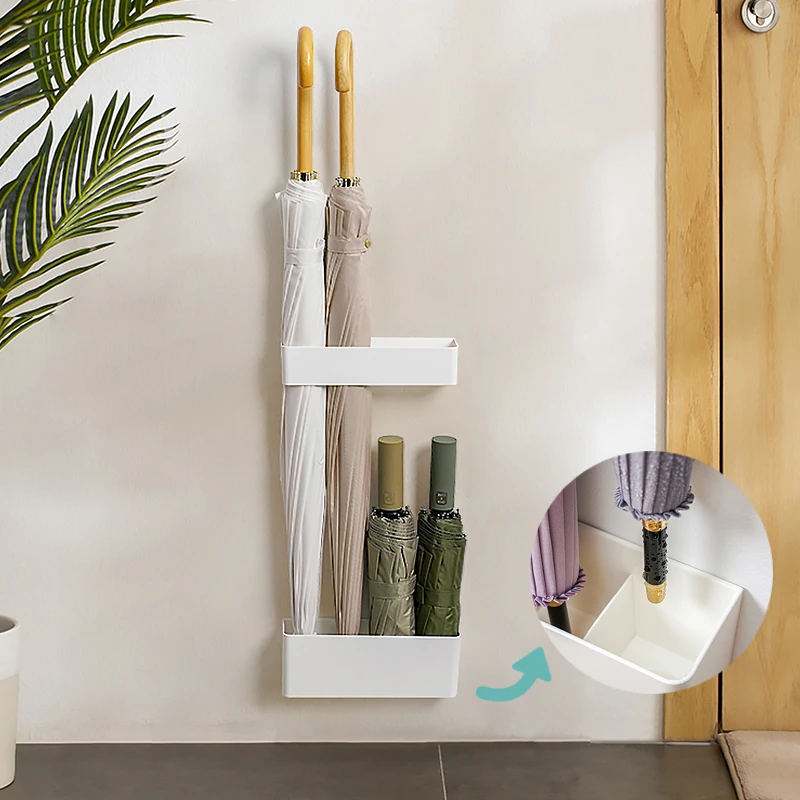 Wall Mounted Umbrella Holder Nail Free Fastener Style Multi-Functional Household Umbrella Storage Rack