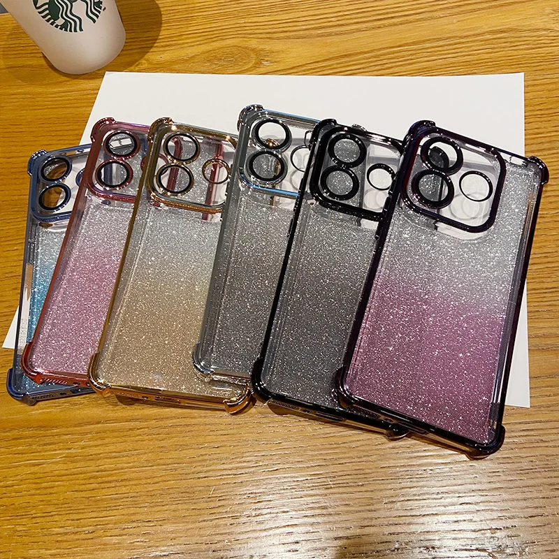 Glitter Air Bag Plating Shockproof Soft Case with Full Lens Protection Back Cover