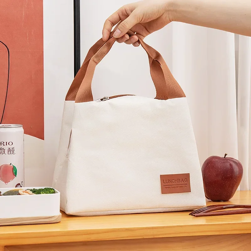 4 Shapes Beige Simple Lunch Bags Girls Large-capacity Japanese Bento Bag Insulated Thermal Portable for Travel Picnic Lunch Box