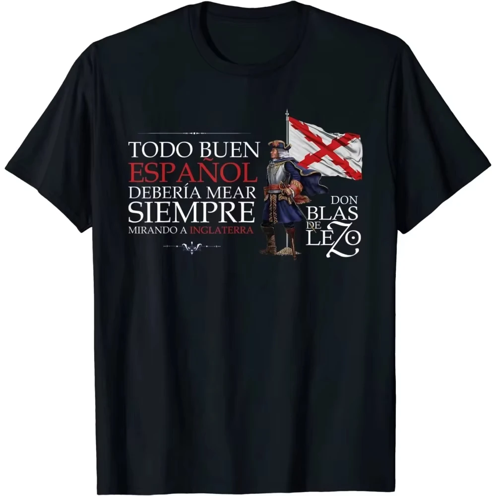 Tolles Blas De Lezo Frase Militärmuster bedrucktes, kurzärmliges, lässiges, hochwertiges Baumwoll-O-Ausschnitt-Shirt für Herren – Sommer-T-Shirt – Detail 6