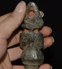 Old China Hongshan culture Old black jade carved kneel Sun God Helios Statue 5