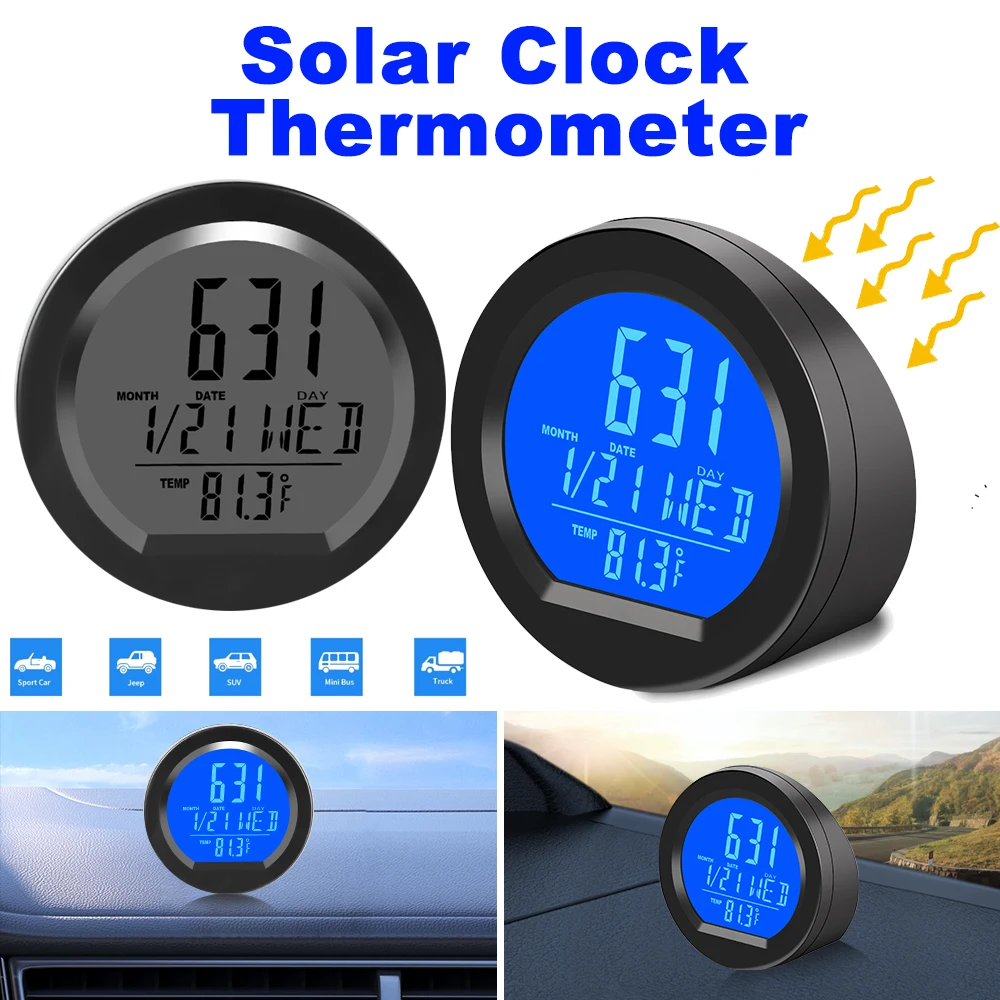 Orologio Solare Per Auto Termometro Esterno Promemoria Tempo Di Guida Interruttore Automatico Orologio Digale LCD Ad Alta Precisione Auto Elettronico - 5