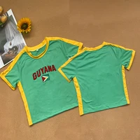 Women Gothic Vintage O Neck Slim Crop Tops Short Sleeve T-Shirt For Summer Y2k Streetwear GUYANA Letter Print Sporty Baby TShirt 2