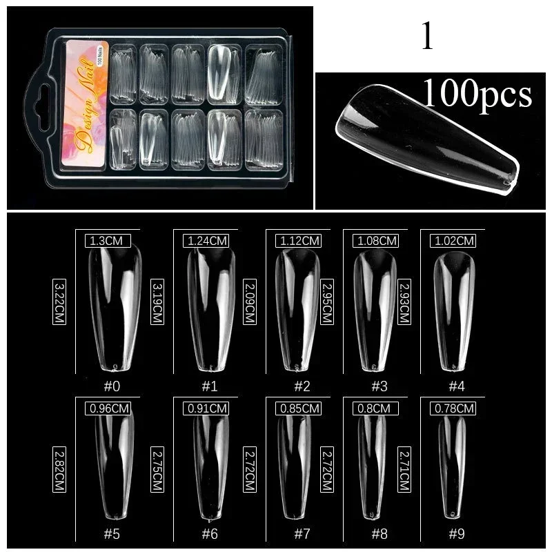 Natural Transparent Seamless Full Coverage False Nail Tips - 100pcs/box