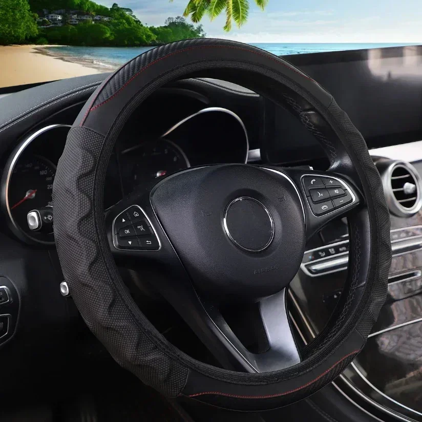 Universal Anti-Slip Leather Steering Wheel Cover - Breathable, All-Season, 15-inch