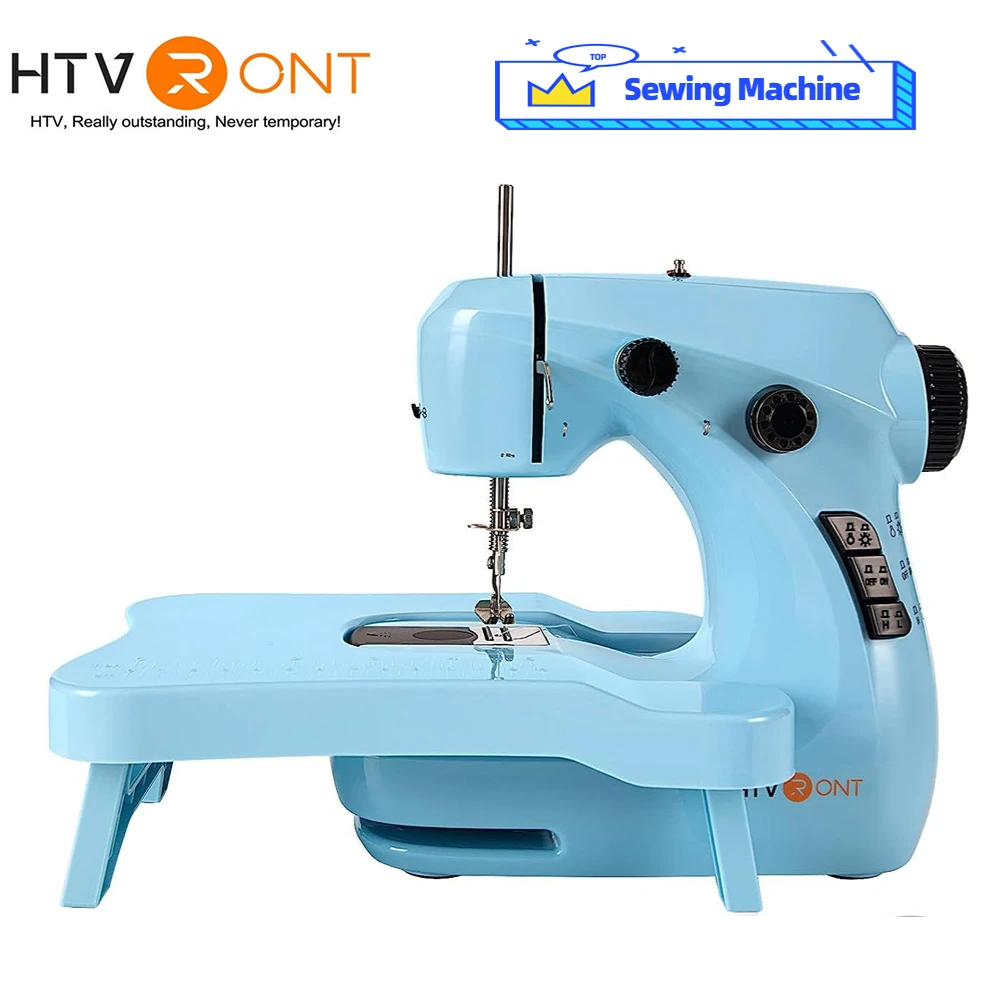 HTVRONT Mini Sewing Machine with Extension Table, Dual Speed Portable Sewing Machine for Beginners with Light, Sewing Kit for Household Use