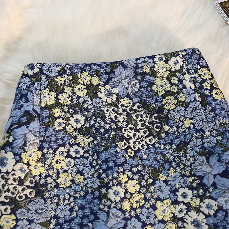 Spring Summer Floral Skirts for Women High Waisted French Style Print Flower Skirts Chiffon Long Faldas Mujer maxi skirt