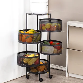 Kitchen Vegetable Shelving Floor Rolling Cart Storage Rolling Storage-cabinet- Multifunctional Rack