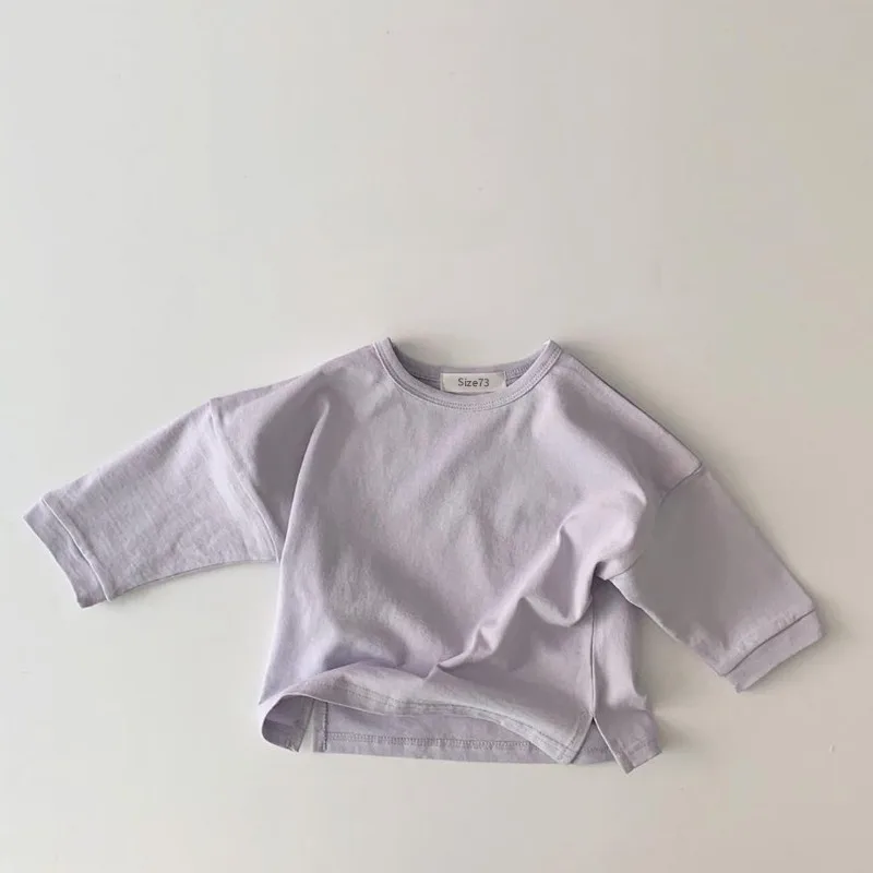0-4Y New Baby Shirt Korean Infants Young Children's Long Sleeved Base T-shirt Candy Color Cotton Boys Girls Round Neck Tops