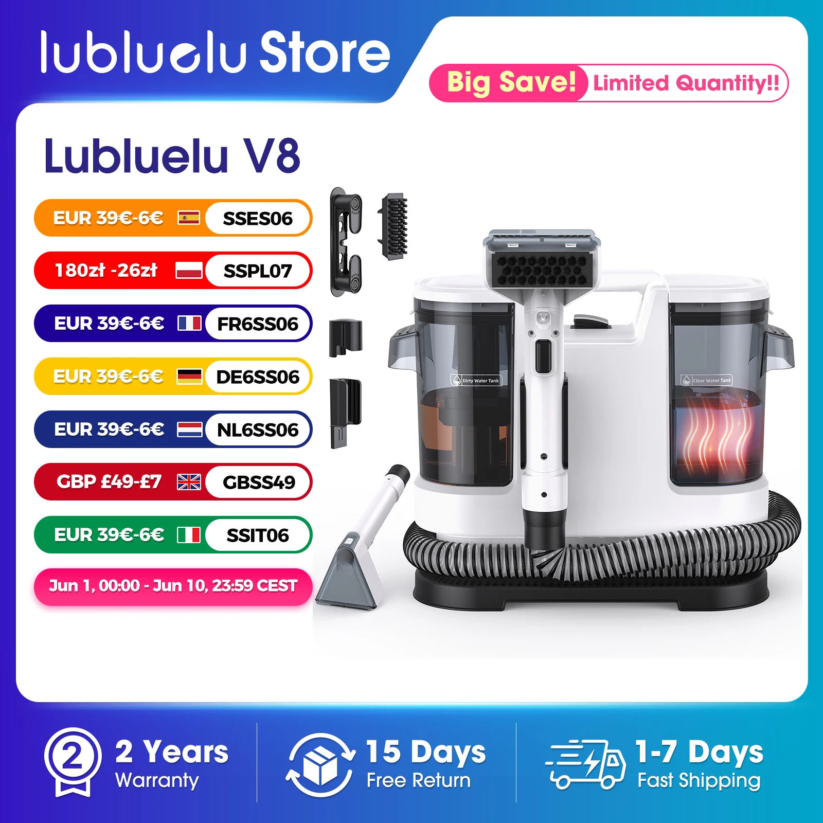 Myjka do prania Lubluelu V8 800W z EU za $45.69 / ~170zł Myjka do prania Lubluelu V8 800W z EU za $45.69 / ~170zł