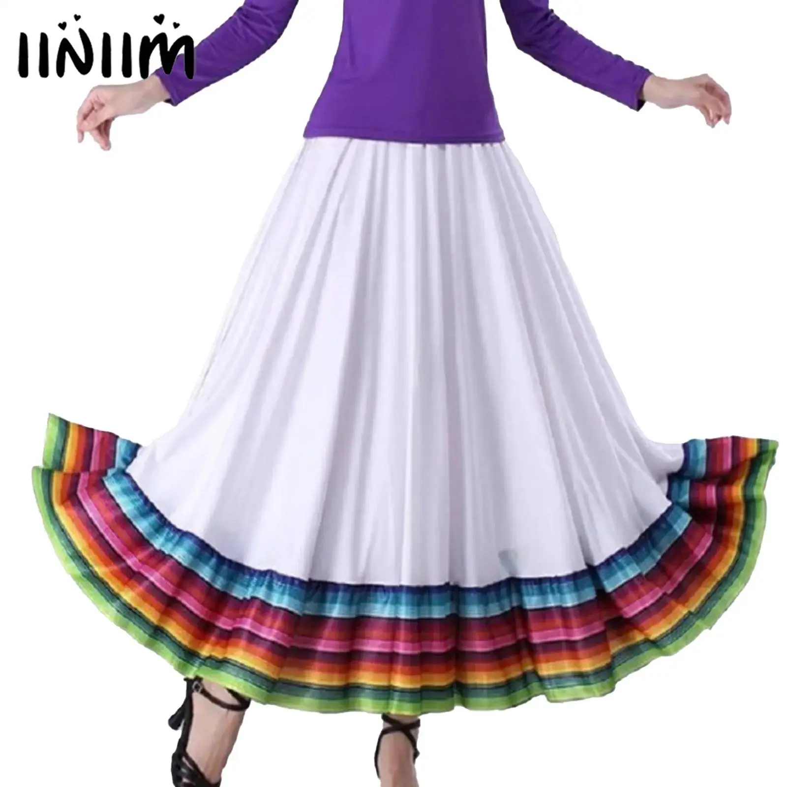 

Womens Mexican Flamenco National Standard Dance Skirts Folk Dancing Long Ruffled Skirt Ballroom Tango Dance Performance Costume