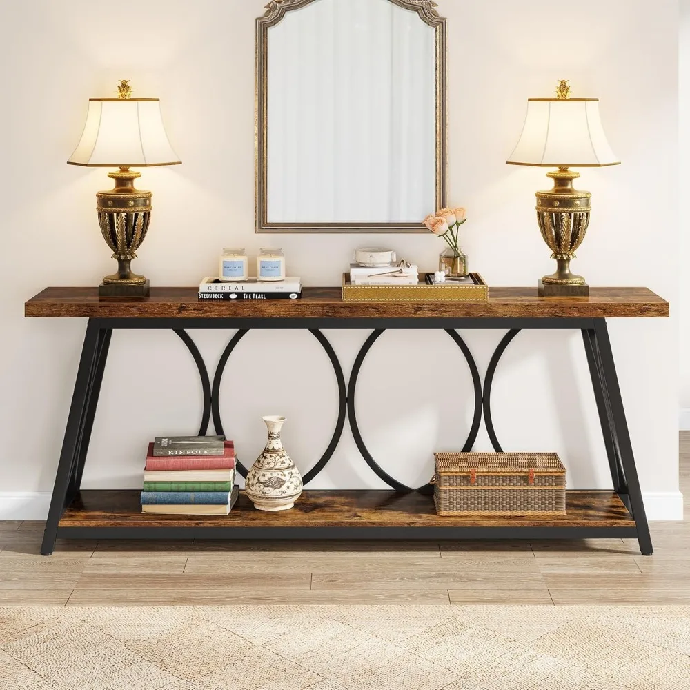 70.9 inch Extra Long Console Table,  Industrial Sofa Table Behind Couch with 2 Tier Storage Shelf ,  Narrow Entryway 4
