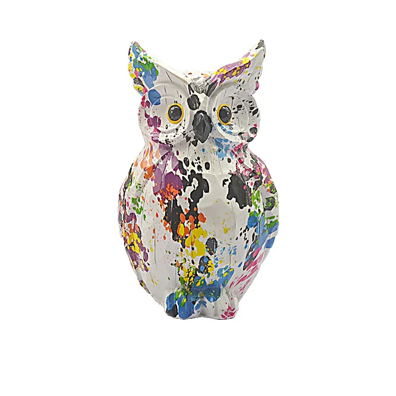 

Owl Figurines Resin Statue And Sculpture House Living Room Home Decor Decorative Colorful Water Transfer Crafts Nordic Modern