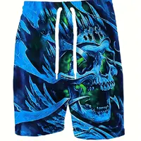 Men's Skull 3D Pattern Comfy Shorts Oversized Casual Elastic Waist Drawstring Shorts for Summer Beach And Basketball Sport Short 2