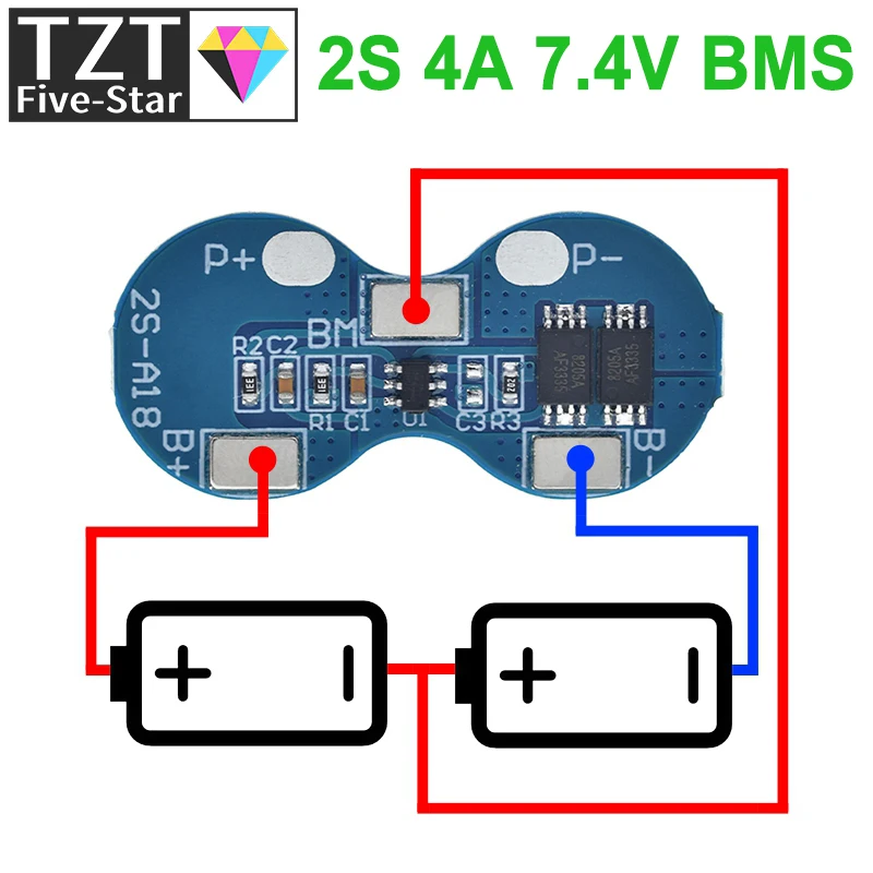 2S Li-Ion 18650 Lithium-Batterie-Ladegerät-Schutzplatine 7,4 V Überstrom, Überladung, Überentladungsschutz, 4 A, 2er-Serie BMS