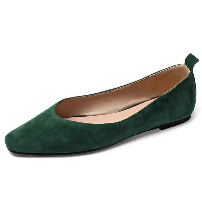 

European Design Full Grain Leather Square Toe Casual Shoes Handmade Shallow Simple Style Modern Spring Women Flats