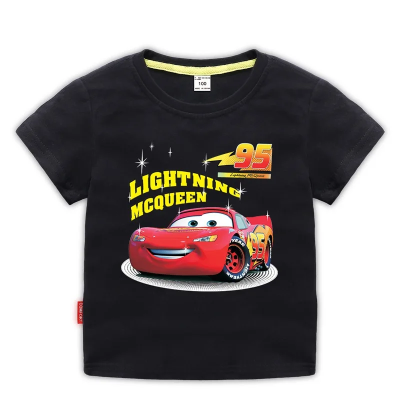 thumbnail image 1 of Camiseta de manga corta de algodón para niños con dibujos animados de Disney Lightning Mcqueens, ropa para niños, ropa de carreras de coches, regalo para niños, 1 of 5