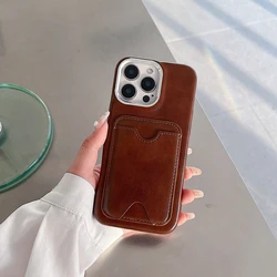 Premium Oil Wax Leather Card Holder Phone Case with Card Slot and Shockproof Protection - iPhone 12 Pro (Dark brown)