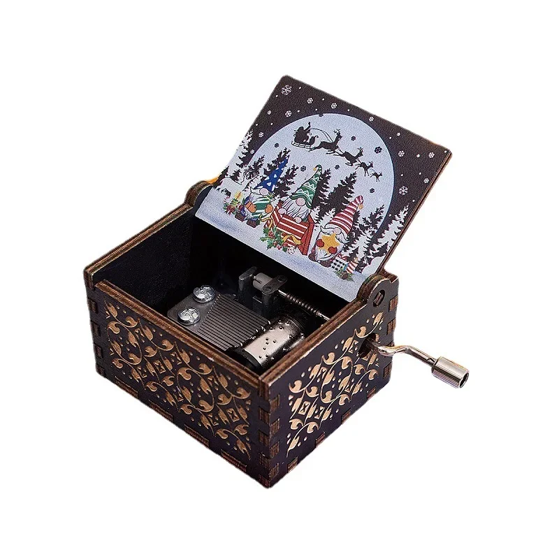 Wooden Hand Crank Music Box, Merry Christmas Theme, Jurassic Park Music Box, To My Girlfriend, Christmas Gift, New Year 6