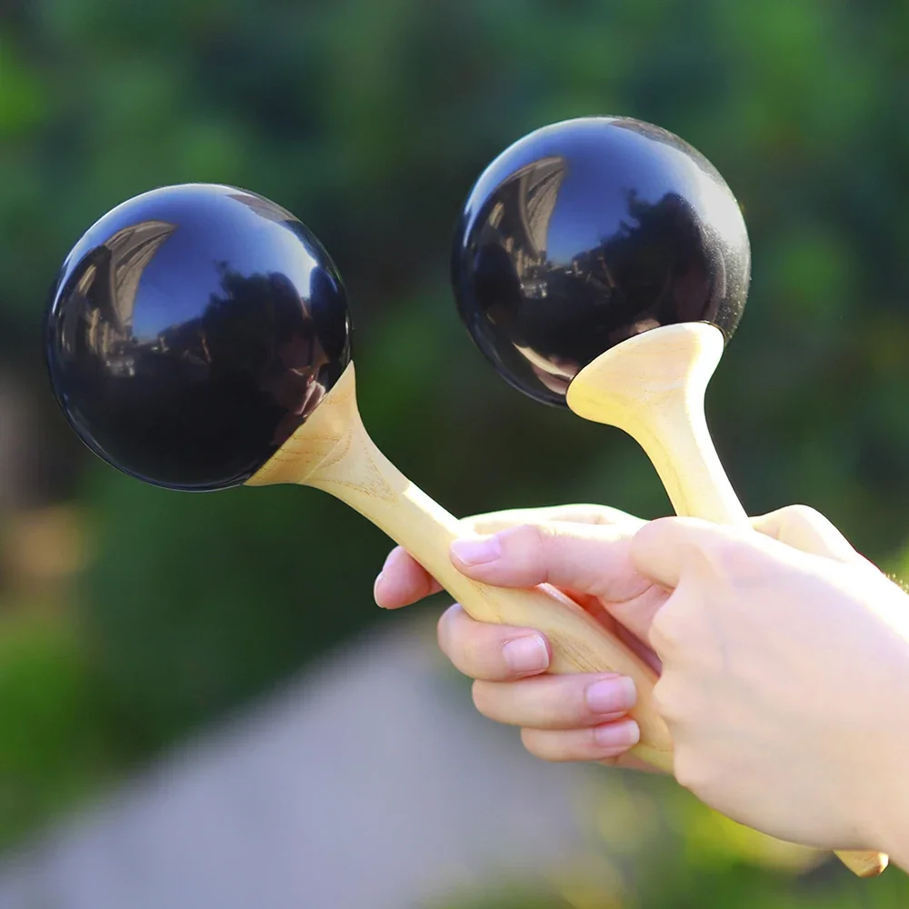 Large Wooden Handle Black Sandball Orff Percussion Sand Hammer Maraca Rattle Ball 2Pcs/Set for Party Toy Kids Educational Gifts