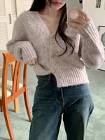 Women's Knitted Sweater 2025 New Winter Mix Color Dot V-ne ort Long Sve Open Cardigan Ele Sle Spring Autumn