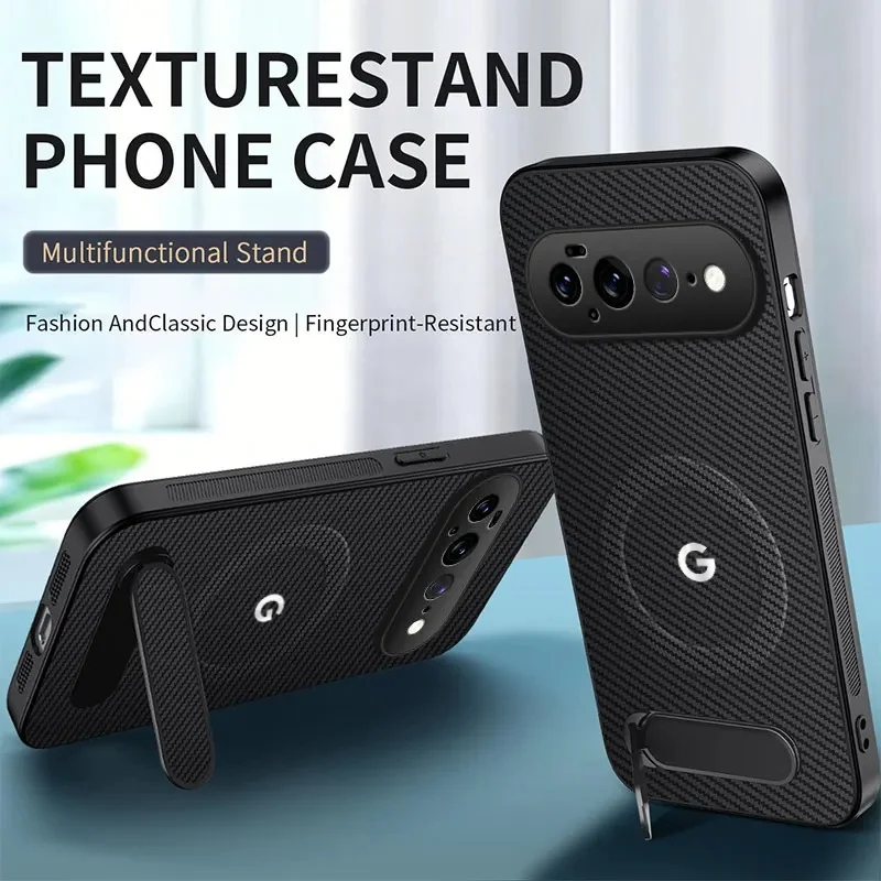 Luxury Carbon Fiber Pattern Case with Foldable Holder and Magnetic Anti-Drop Protection
