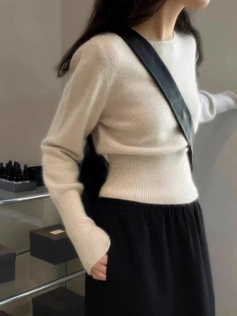 100% pure cashmere sweater knitted bottoming shirt women's new autumn and winter high waist short sweater 1