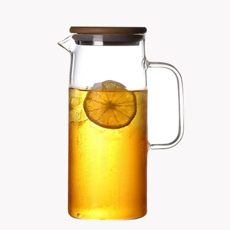 Glass Pitcher with Lid, Heat Resistant Glass Water Carafe with Handle for Fridge, Pitcher for Iced Tea Milk, Hot and Cold 1000ml