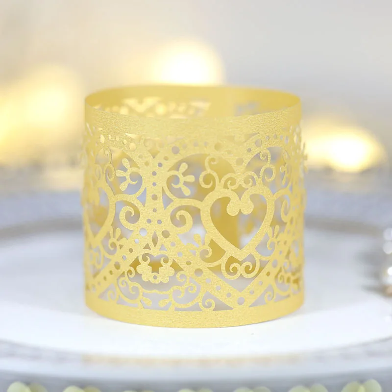 Napkin Ring 50pcs Love Heart Laser Cut Paper Rings Napkins Holders Birthday Wedding Christmas Party Supplies