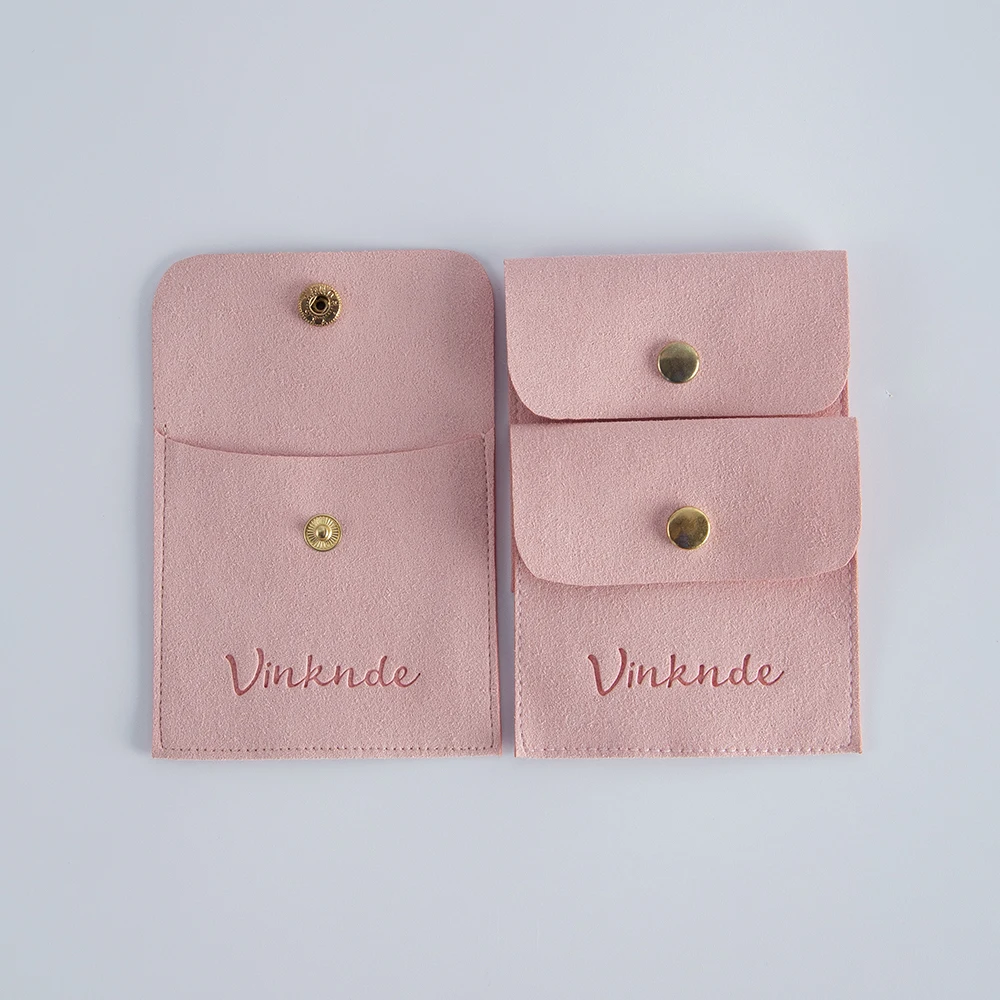 50pcs Custom Logo Jewelry Pouches Microfiber Snap Button Rings  Earrings Packaging Organizer Gift Bags Wedding Stuff Wholesale