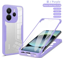 360 - Degree Full Body Rugged Clear Case with Built - in Screen Protector for HM Note14 4G global (PURPLE)