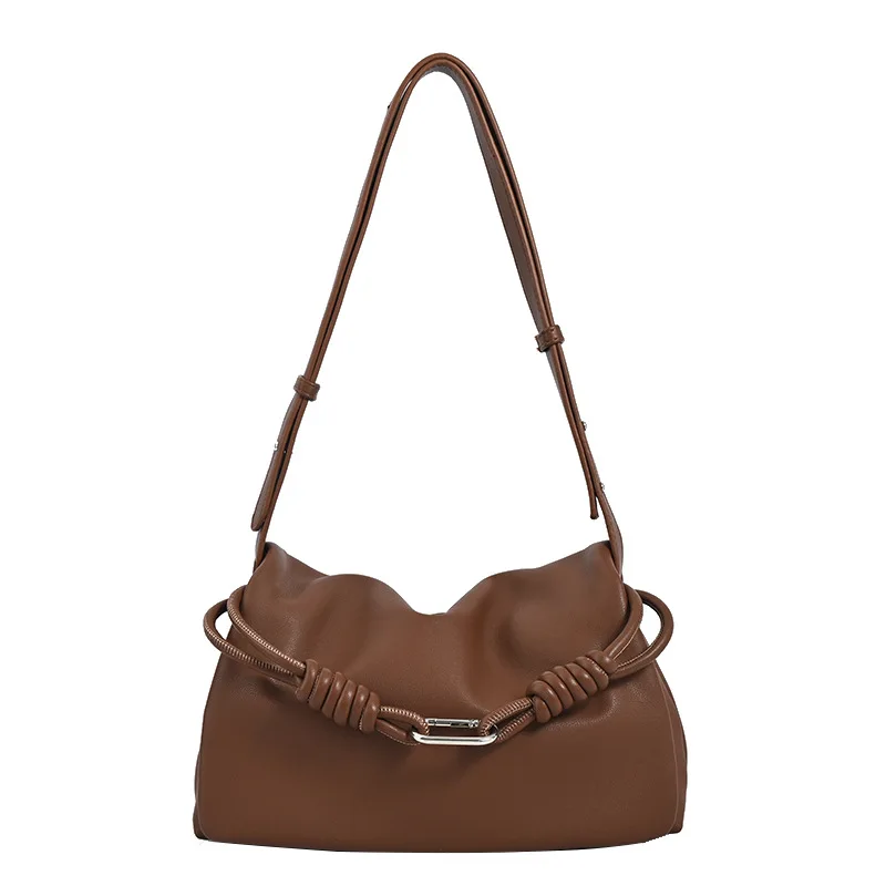 NEW Elegant Luxury Cowhide Crossbody Shoulder Bag,Drawstring Pleated Lucky Bag,Designer Solid Color Women's Bucket Handbag