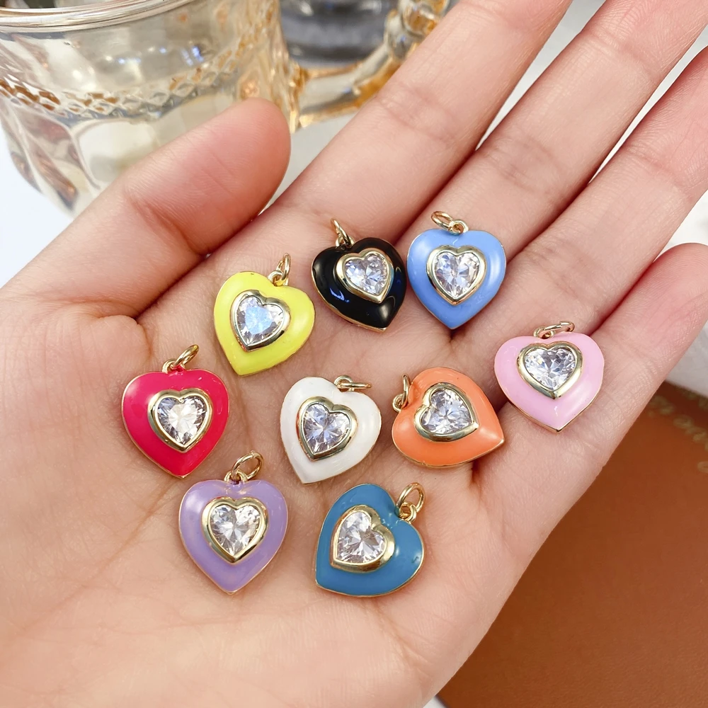 Juya 18K vergoldet handgemachte Cz Candy Farbe Liebe Herz Quadrat ovale Form Emaille Charms für DIY Frauen kreative Schmuckherstellung – Detail 1