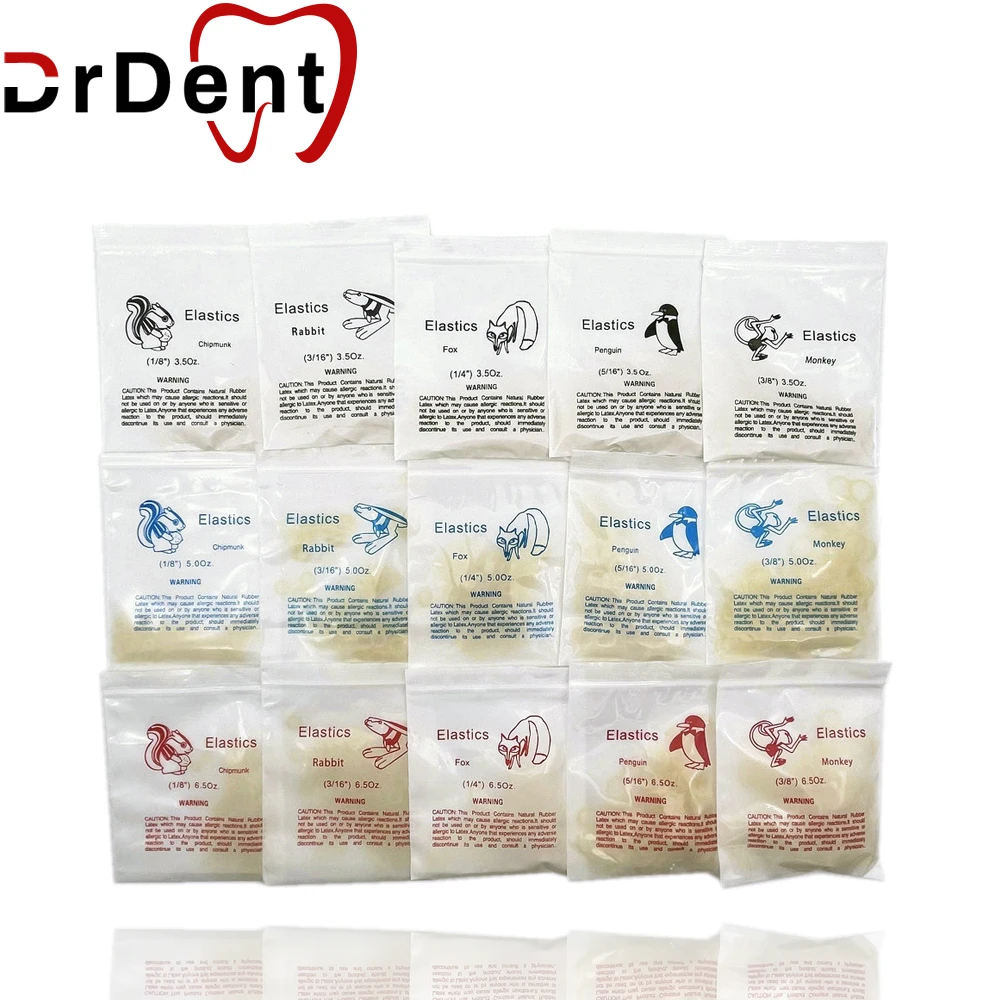 

Dental Orthodontic Material Zoo Pack Elastics Rubber Bands Braces Force 3.5 / 4.5/ 5.0 / 6.5 OZ 100PCS/Bag High-quality