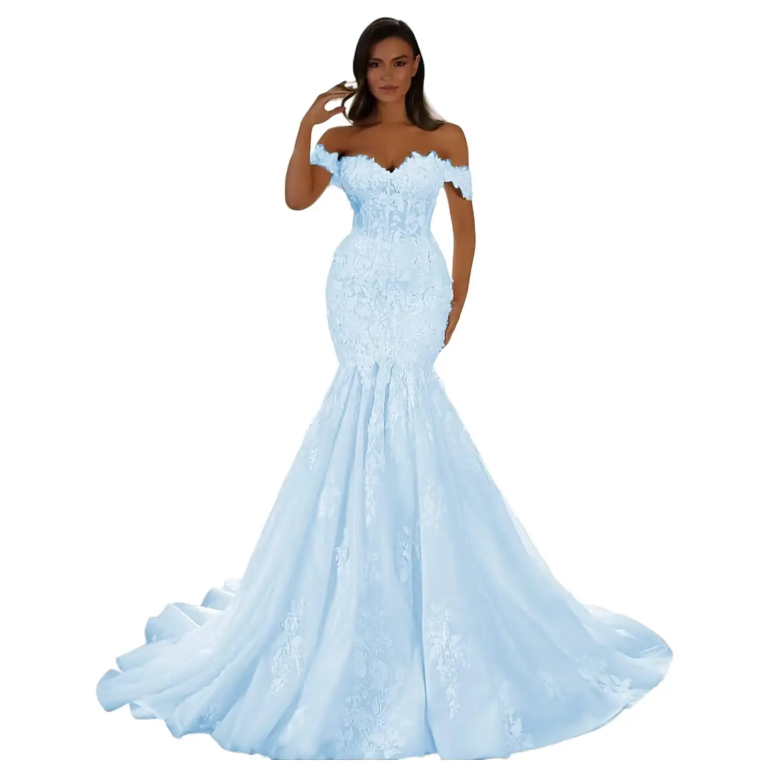 Customized Off The Shoulder Tulle Wedding Dresses for Bride Mermaid Laces Applique Boho A Line Bridal Gowns with Train