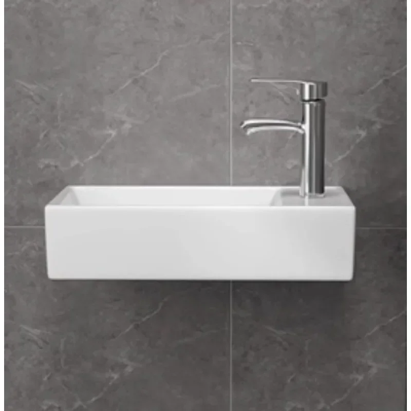 32/33/37cm Small Apartment Bathroom Sink Wall-mounted Ceramic Washbasin Balcony Washroom Corner Hanging Basin with Faucet Set 6