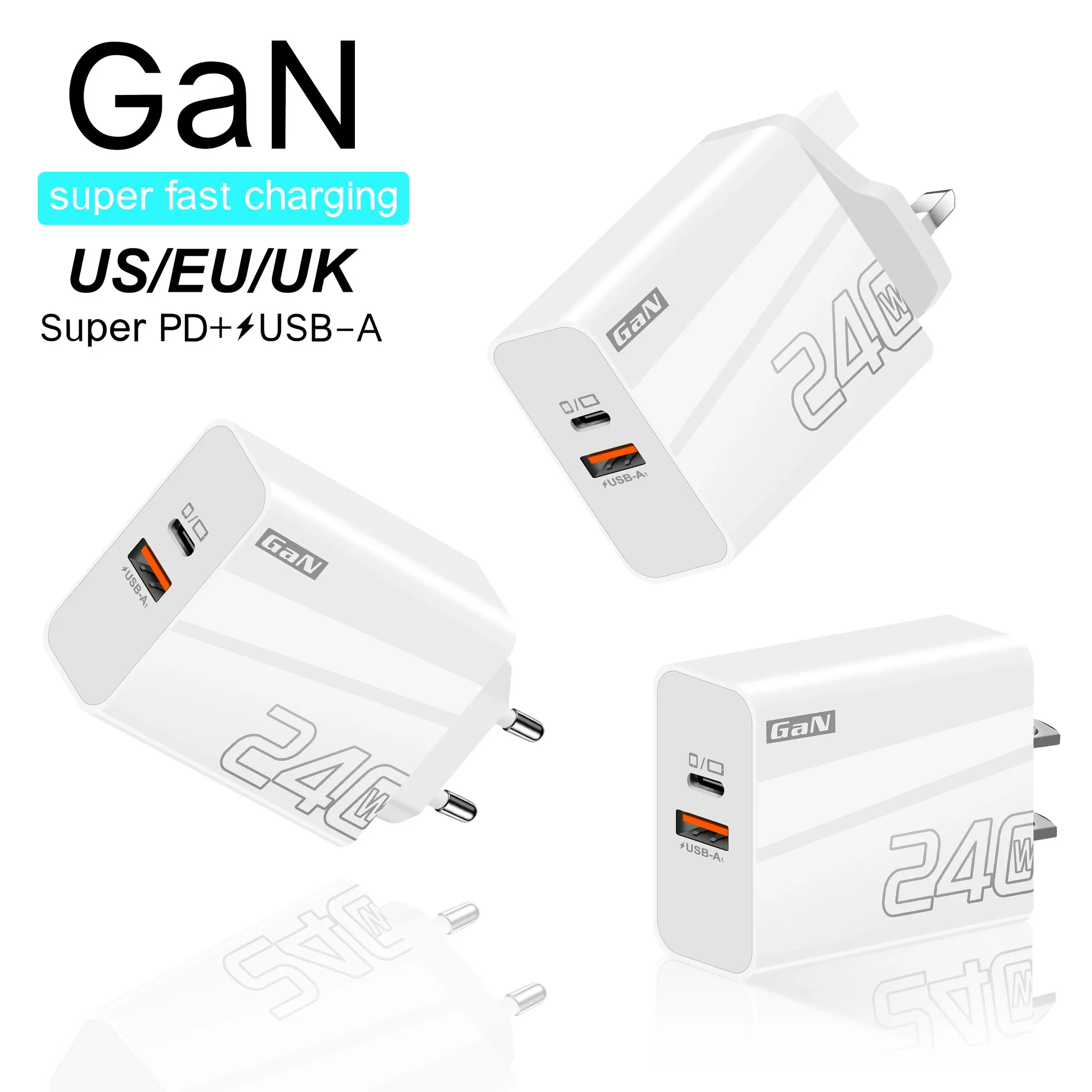 Universal 240W USB-C Fast Charging Wall Adapter with QC 3.0 Technology