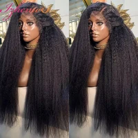 Perruque Lace Frontal Wig Remy naturelle Yaki, cheveux crépus lisses, 13x6, pre-plucked, densité 250 3