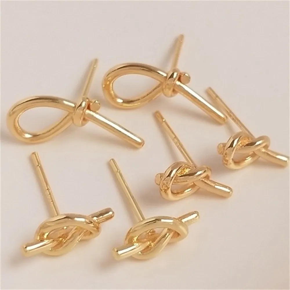 925 Silver Pin Bag 14K Real Gold Knotted Stud Earrings DIY Hand-made Design High-end Earrings Ear Accessories E060 new design no pin buckle knotted belts for women hot thin soft faux leather belt jeans punk vintage buckles waistbands for dress