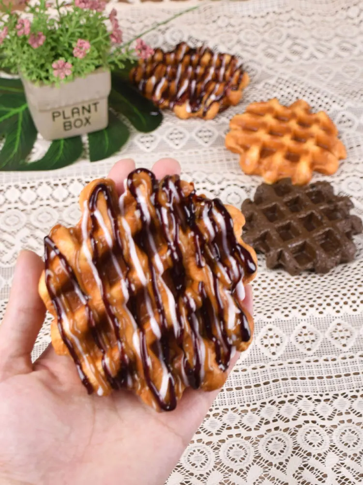 Künstlicher simulierter Karamell-Brunch, künstliche belgische Waffel, Frühstück, Café, Modell, Dessert, Creme, Display, DIY-Schrank, Dekoration, Dim – Detail 6