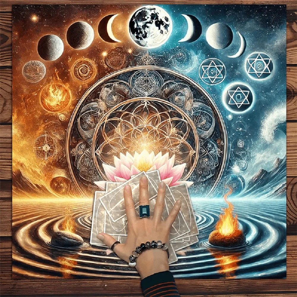 1개의 펑라이 요정 달빛 불꽃 타로 테이블보, 신비로운 천문학 및 타로 카드, ..