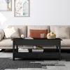 Lift Top Coffee Table with Hidden Compartment, 2 Drawers and 1 Open Shelf, Retro Central Wooden Table Lift Coffee Tables 2