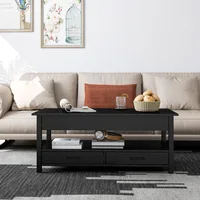 Lift Top Coffee Table with Hidden Compartment, 2 Drawers and 1 Open Shelf, Retro Central Wooden Table Lift Coffee Tables 2
