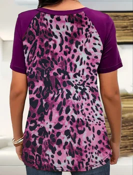 New summer multi-color leopard print crewneck plus-size short-sleeved T-shirt 2
