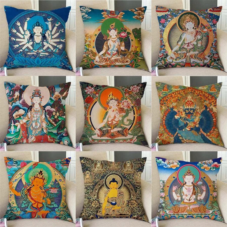 

Pillowcase Double Buddhism Artwork Buddha Worship Home Decor Sofa Throw Pillow Case Sakyamuni Portrait Linen Cushion Cover