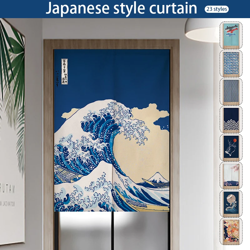 

Japanese Style Door Curtain Kanagawa Waves Printed Partition Kitchen Restaurant Decor Hanging Half-Curtain Izakaya Decor Drapes